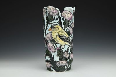 Goldfinch and Swallowtail Vase