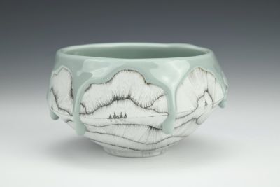 Green and Gray Treeline Dessert Bowl