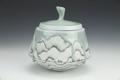 Tea Jar with Trees and Mountains