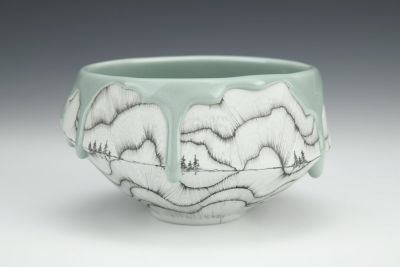 Green and Gray Treeline Dessert Bowl