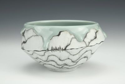 Green and Gray Treeline Dessert Bowl
