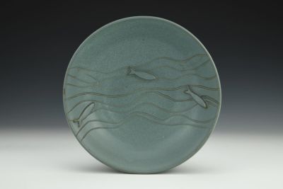 Matte Blue Shallow Bowl