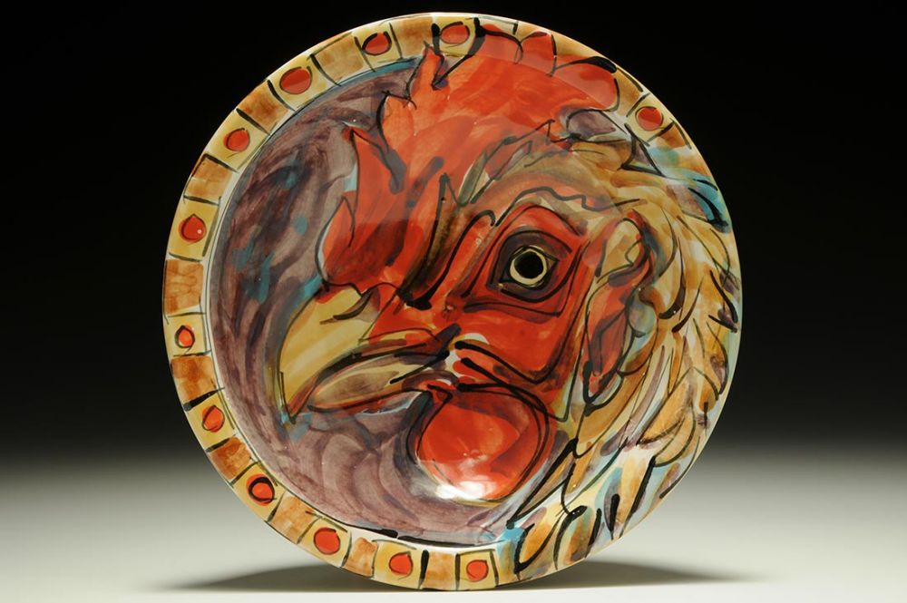 Flat Lipped Bowl with Chicken (Purple)