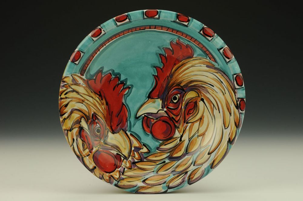 Plate with Chickens and Feathers