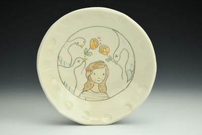 Shallow Bowl with Girl and Birds