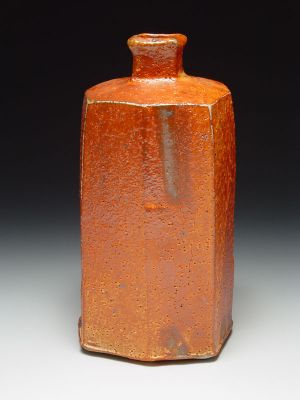 Red shino faceted bottle with square neck