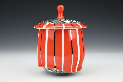 Red and White Striped Jar