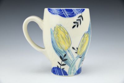 Mug with Tulips in Yellow and Blue