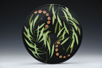 Black Lunch Plate with Orange Flowers