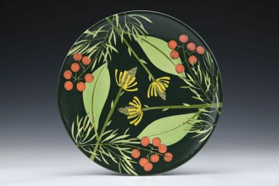 Black Green Lunch Plate with Yellow Echinacea