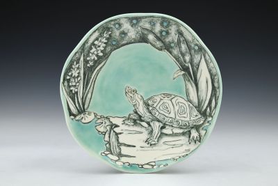 Small Black and White Turtle Plate