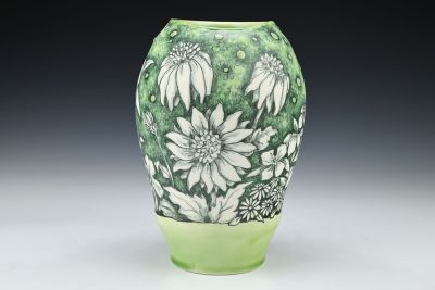 Black and White and Green Flower Vase