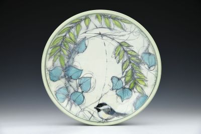 Chickadee, Willow, and Arrow Leaves Serving Bowl