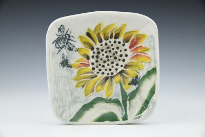 Sunflower and Bees: Small Square Plate