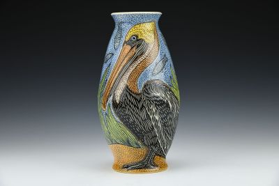 Brown Pelican and Sardines Vase