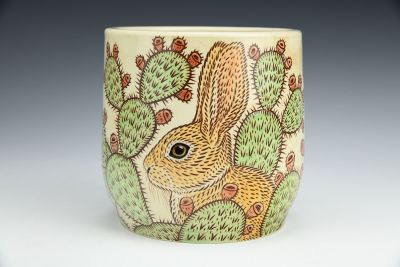 Desert Cottontail and Prickly Pear Planter