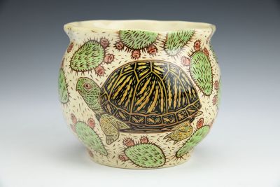 Desert Box Turtle and Prickly Pear Planter