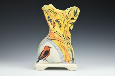 Scarlet Tanager and Foliage Vase