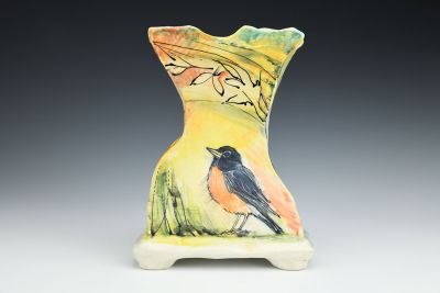 Robin and Nuthatch Vase