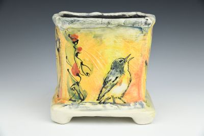 Warbler, Butterfly, Foliage and Bees Square Vessel