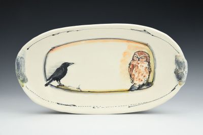 Crow and Owl Oval Bowl