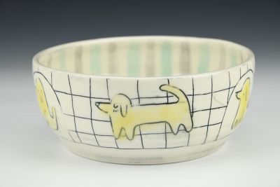 Dog Grid and Stripe Bowl