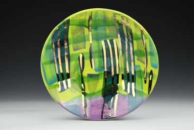 Green and Lilac Striped Bowl with Gold