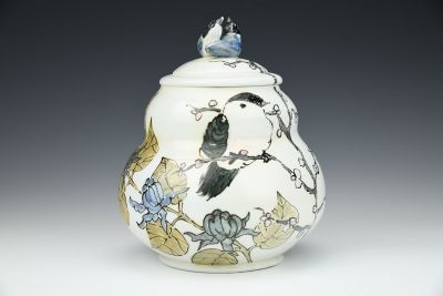 Spring Tea Jar with Nuthatches