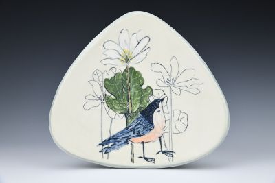 Nuthatch and Bloodroot Dessert Plate