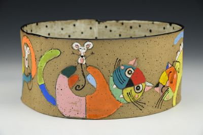 Colorblock Kitties and Mice Serving Bowl