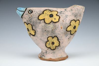 Bird Girl Vase - Pink with Gold Flowers