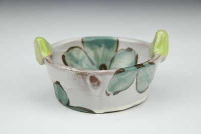Snack/ Dip Bowl with Teal and Turquoise Flowers