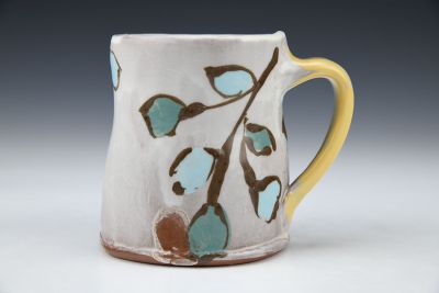 Teal and Turquoise Mug with Yellow Handle