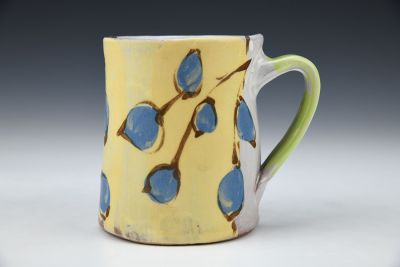 Yellow and Blue Mug with Green Handle