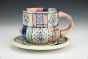 Mint and Pink Quilt Teacup and Saucer
