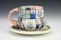 Mint and Pink Quilt Teacup and Saucer