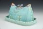 Aqua Butter Dish with Blue Bird
