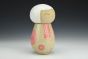 Kokeshi Inspired Vessel - Cheerful Pink Whimsical Landscape with White Hair