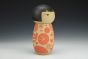 Kokeshi Inspired Vessel - Coy Red Graphic Motifs with Black Hair