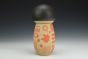 Kokeshi Inspired Vessel - Coy Red Graphic Motifs with Black Hair