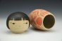 Kokeshi Inspired Vessel - Coy Red Graphic Motifs with Black Hair