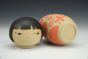 Kokeshi Inspired Vessel - Coy Red Graphic Motifs with Black Hair