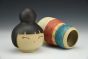 Kokeshi Inspired Vessel - Cheerful Multi-Patterned with Black Bun