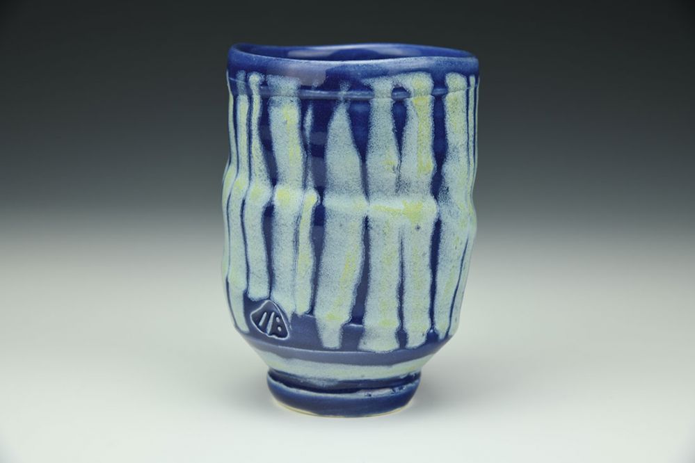 Blue-Blue Yunomi with Vertical Stripes