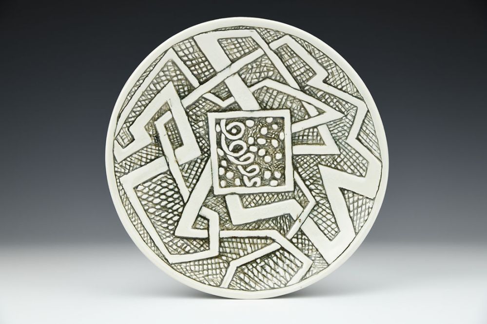 Shallow Bowl with Square, Pathway, and Spiral