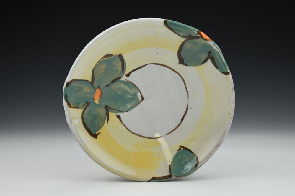 Dessert Plate with Teal and Orange Flowers